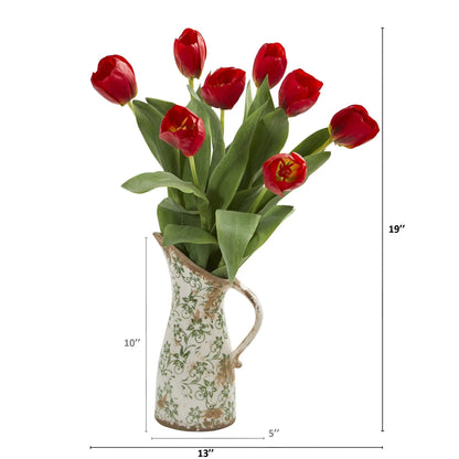 19” Tulip Artificial Arrangement in Floral Pitcher - Tampa Home & Garden Store