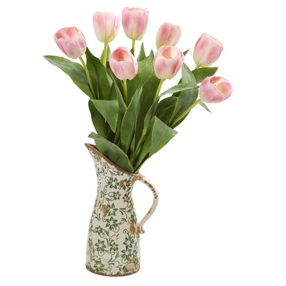 19” Tulip Artificial Arrangement in Floral Pitcher - Tampa Home & Garden Store