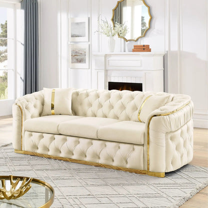 Button Tufted Chesterfield Sofa With 2 Pillows