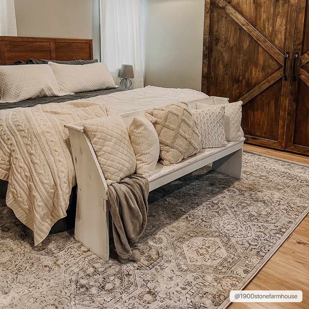 Parkerfield Area Rug by Boutique Rugs in neutral beige with vintage pattern on Tampa Home & Garden Store