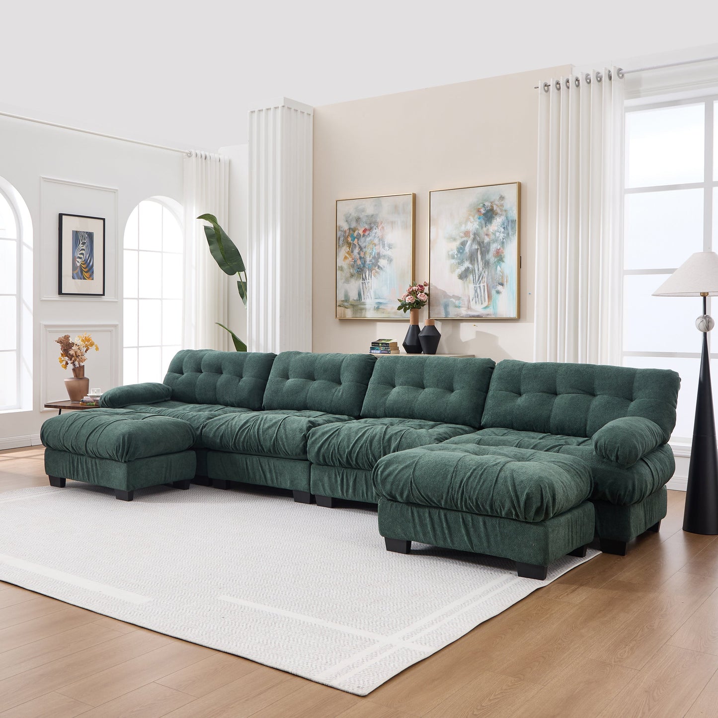 U-shaped modular sectional sofa in emerald green tufted fabric on Tampa Home & Garden Store