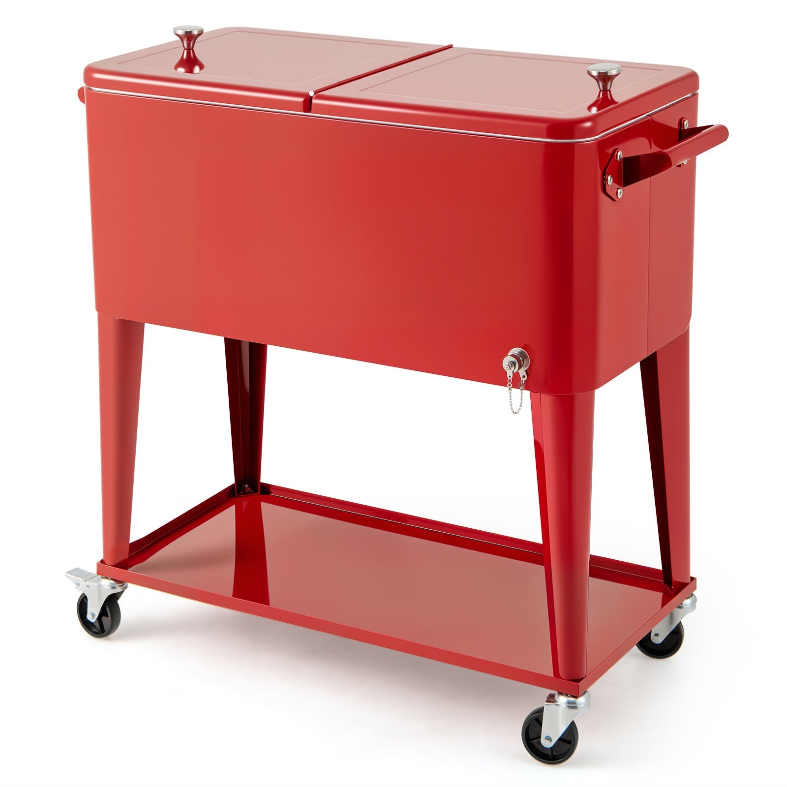 Portable Patio Cooler with bottom shelf and bottle opener, GemGear red wheeled stand on Tampa Home & Garden Store