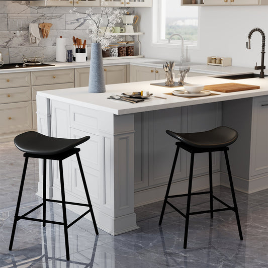 Set of 2 Swivel Barstools Faux Leather Upholstered Backless with Footrest - Tampa Home & Garden Store