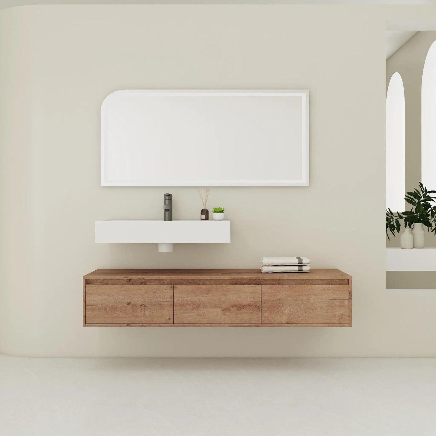 Modern Wall Mounted Vanity Resin Sink Drawer