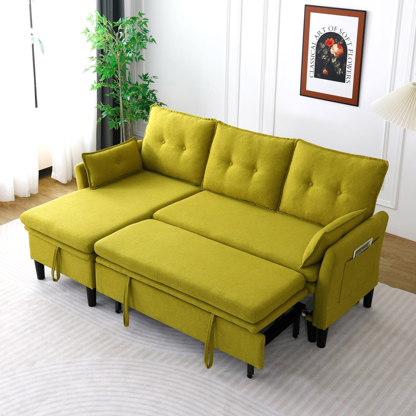 L-Shaped Reversible Chaise Sectional Sofa With Storage in mustard-yellow fabric by HouseOfZazla sleeper ottomans on Tampa Home & Garden Store