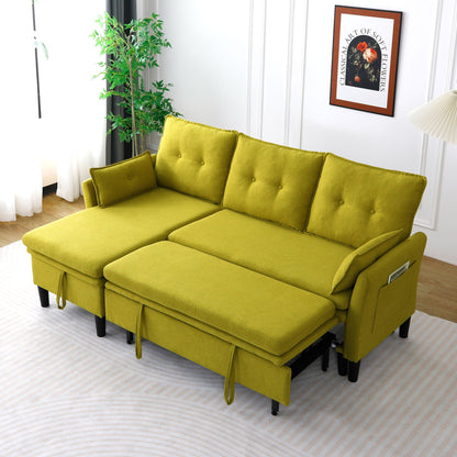 L-Shaped Reversible Chaise Sectional Sofa With Storage in mustard-yellow fabric by HouseOfZazla sleeper ottomans on Tampa Home & Garden Store