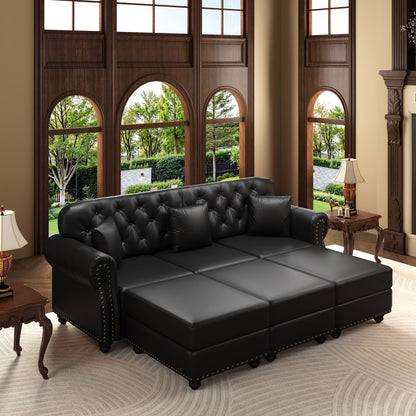 Upholstered Sofa with Nailhead and Ottoman