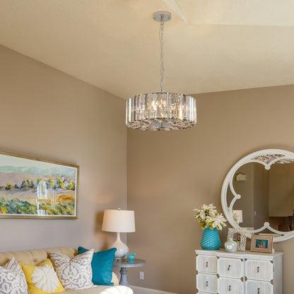 17' Chrome Crystal Pendant Chandelier HouseOfZazla, circular crystal prism drum on Tampa Home & Garden Store