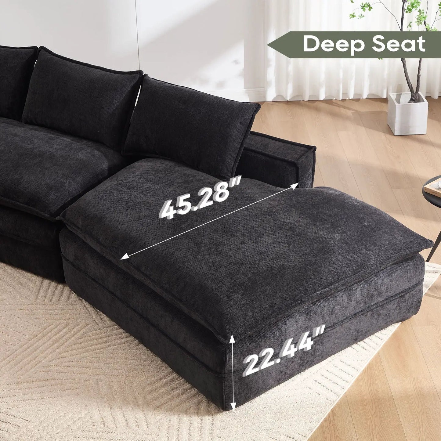 Dark gray sectional sofa with deep seats and right-facing chaise by Unique Piece Furniture on Tampa Home & Garden Store