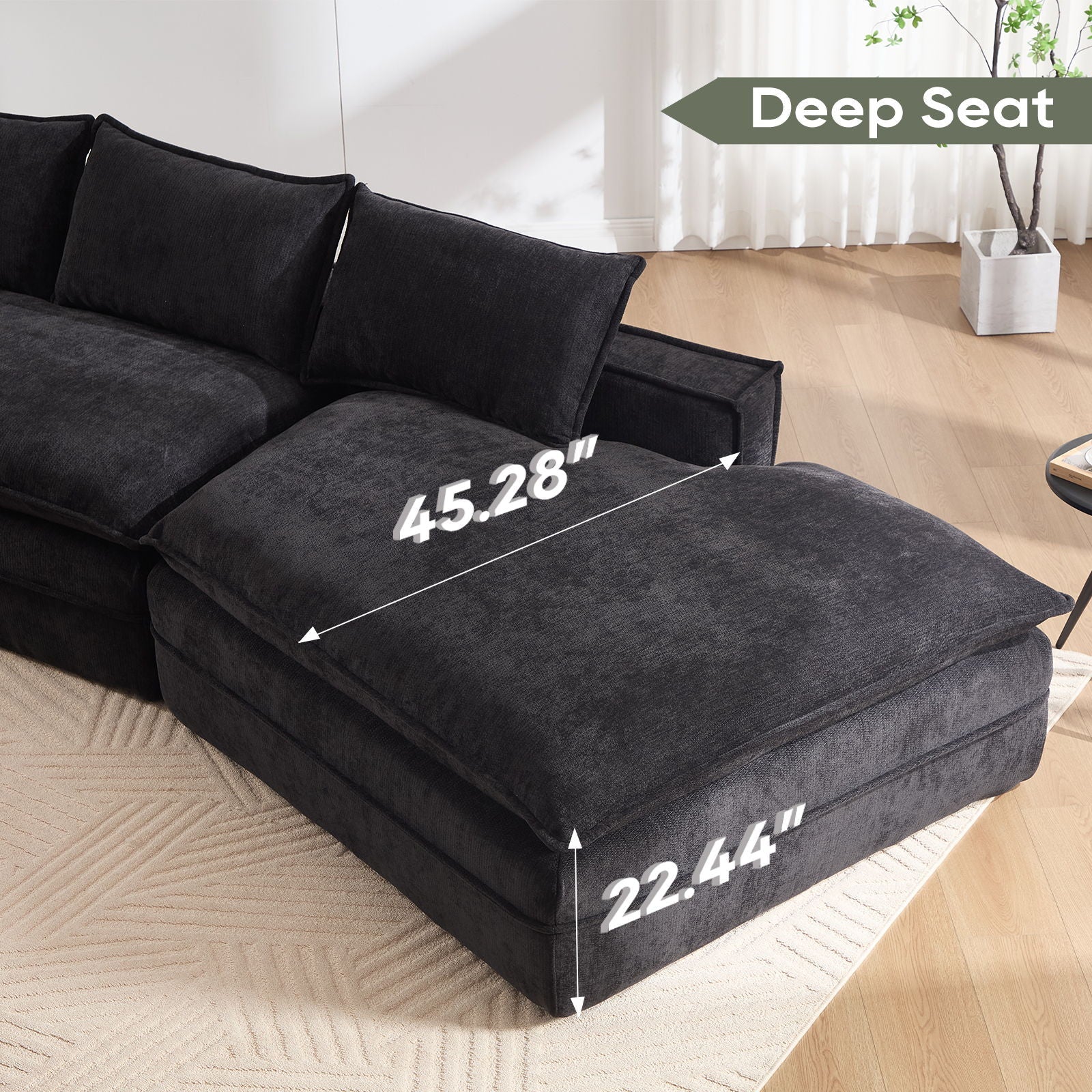 Modern Minimalist Modular Sectional Sofa with Deep Seats and Right-Facing Chaise by HouseOfZazla on Tampa Home & Garden Store