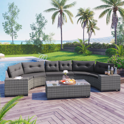 8 Pieces Round Outdoor Wicker Sofa and Table