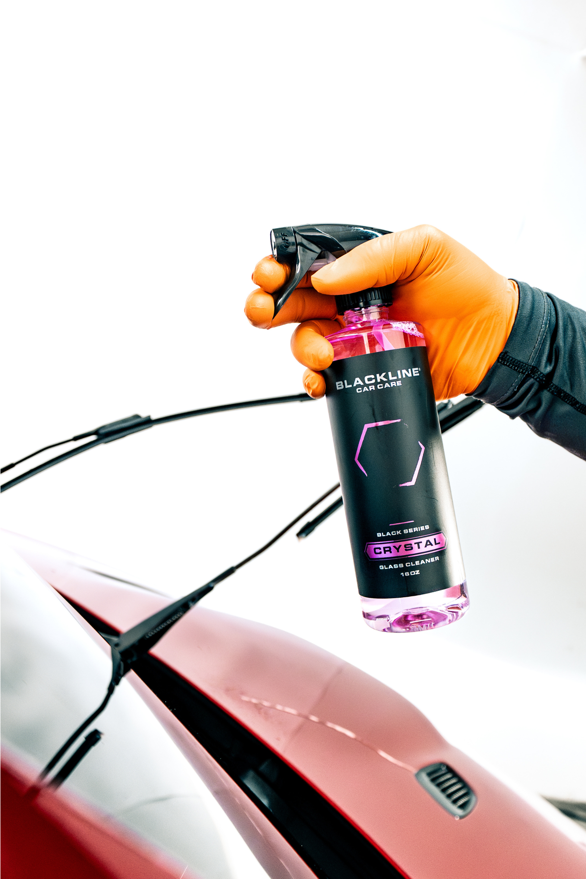 BLACKLINE Crystal Glass Cleaner spray bottle, pink liquid, vehicle glass cleaner on Tampa Home & Garden Store