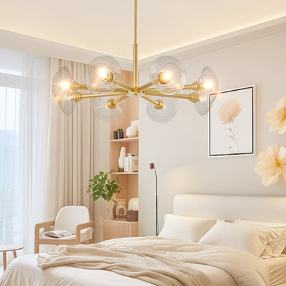 36in Modern Gold 8-Light Sputnik Chandelier with Clear Glass Shades by HouseOfZazla hanging over a bed on Tampa Home & Garden Store