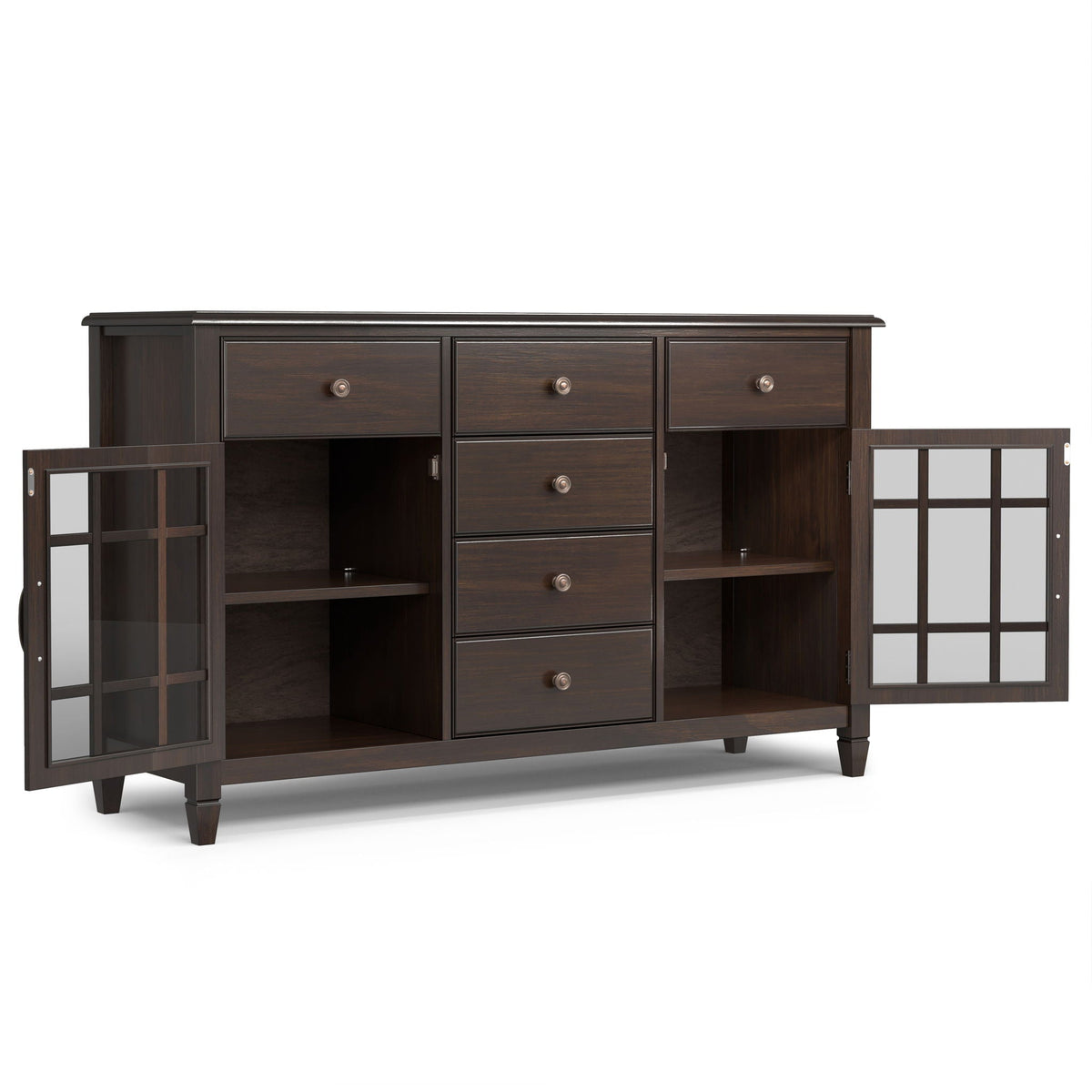 Connaught Sideboard Buffet with glass doors in dark brown wood, ample storage HouseOfZazla on Tampa Home & Garden Store
