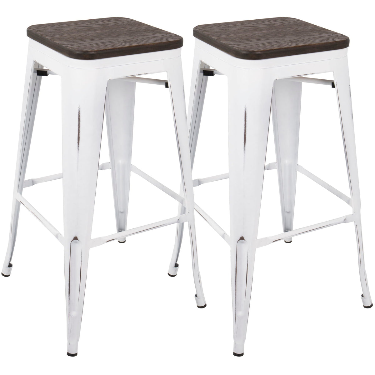 Contemporary barstool set of 2 with dark wood seats and white legs on Tampa Home & Garden Store
