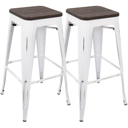 Contemporary barstool set of 2 with dark wood seats and white legs on Tampa Home & Garden Store