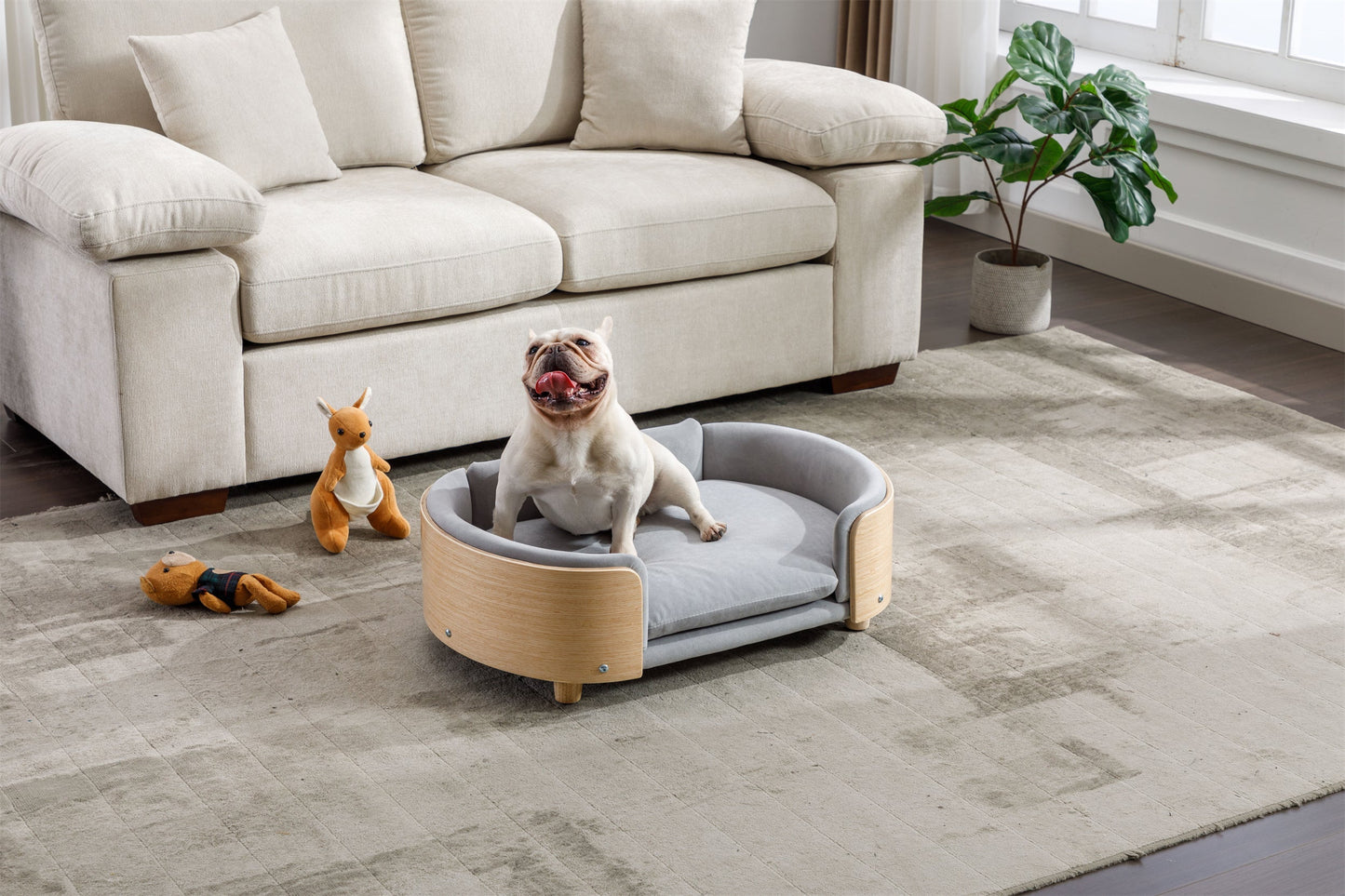 Scandinavian Style Elevated Dog Bed by HouseOfZazla in light grey velvet mid size on Tampa Home & Garden Store