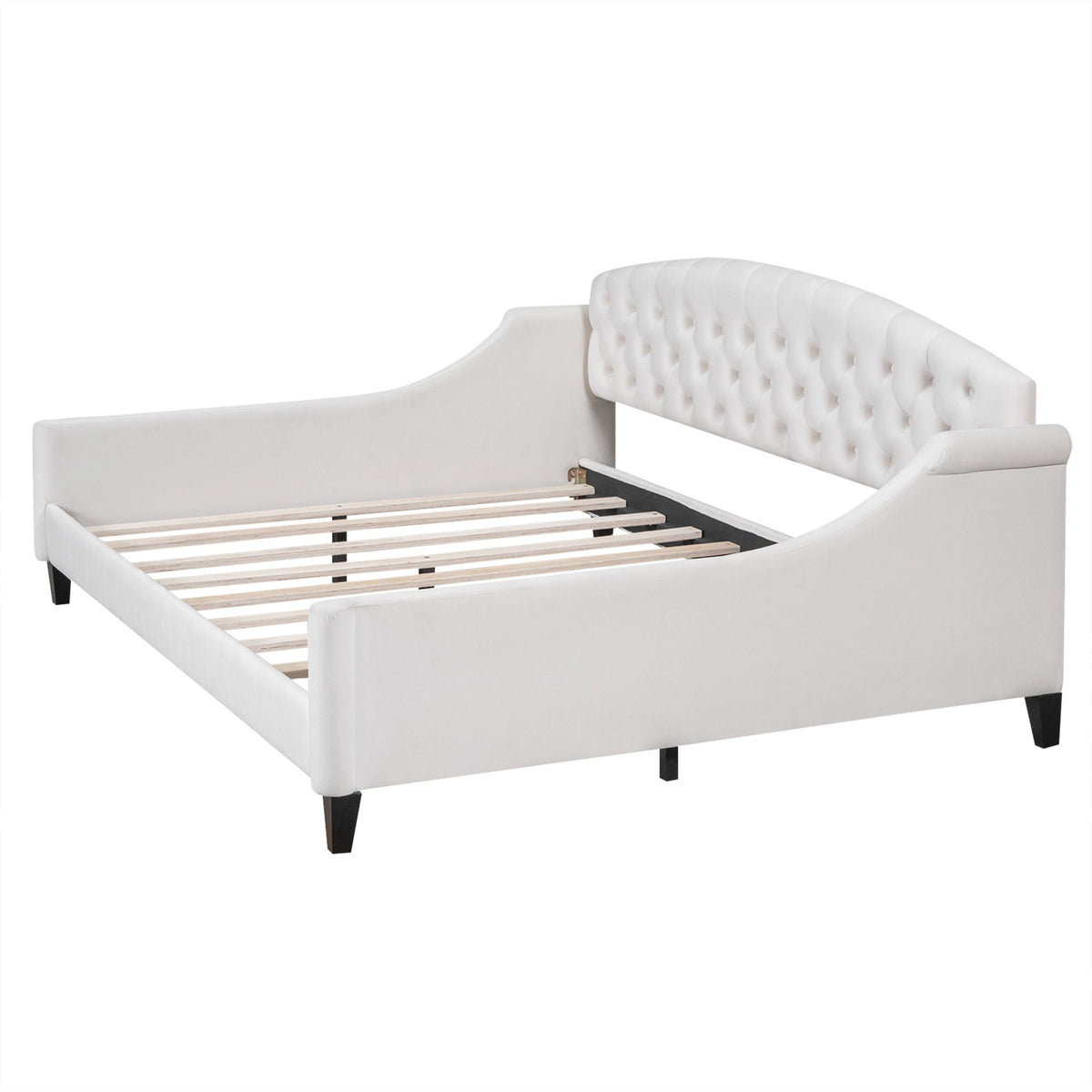 Modern Tufted Button Daybed by HouseOfZazla, white tufted back with curved arms on Tampa Home & Garden Store