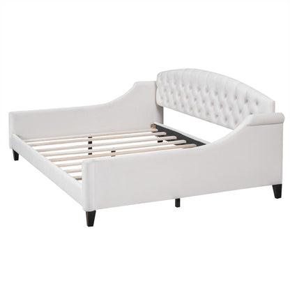 Modern Tufted Button Daybed by HouseOfZazla, white tufted back with curved arms on Tampa Home & Garden Store