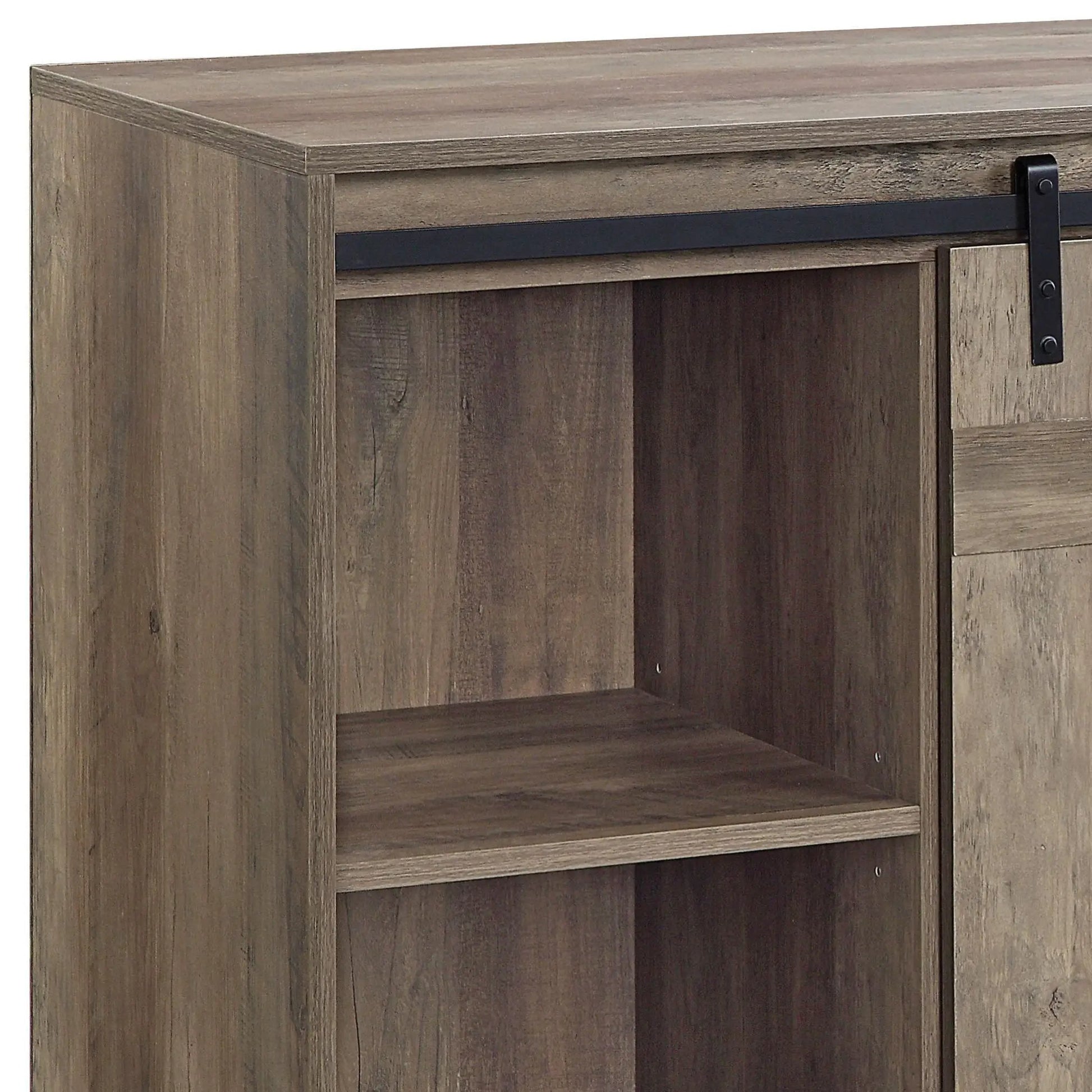 Bellarosa TV Stand by Unique Piece Furniture in rustic brown wood with black metal rails on Tampa Home & Garden Store