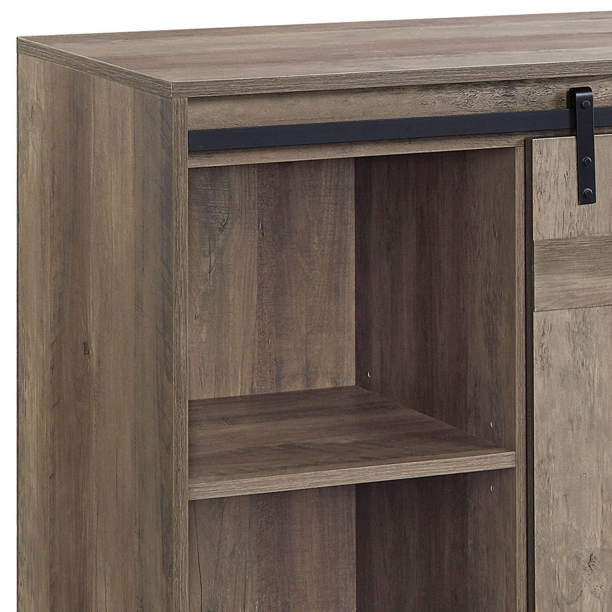 Bellarosa TV Stand with Sliding Barn Doors, dark gray wood finish and black metal hardware on Tampa Home & Garden Store