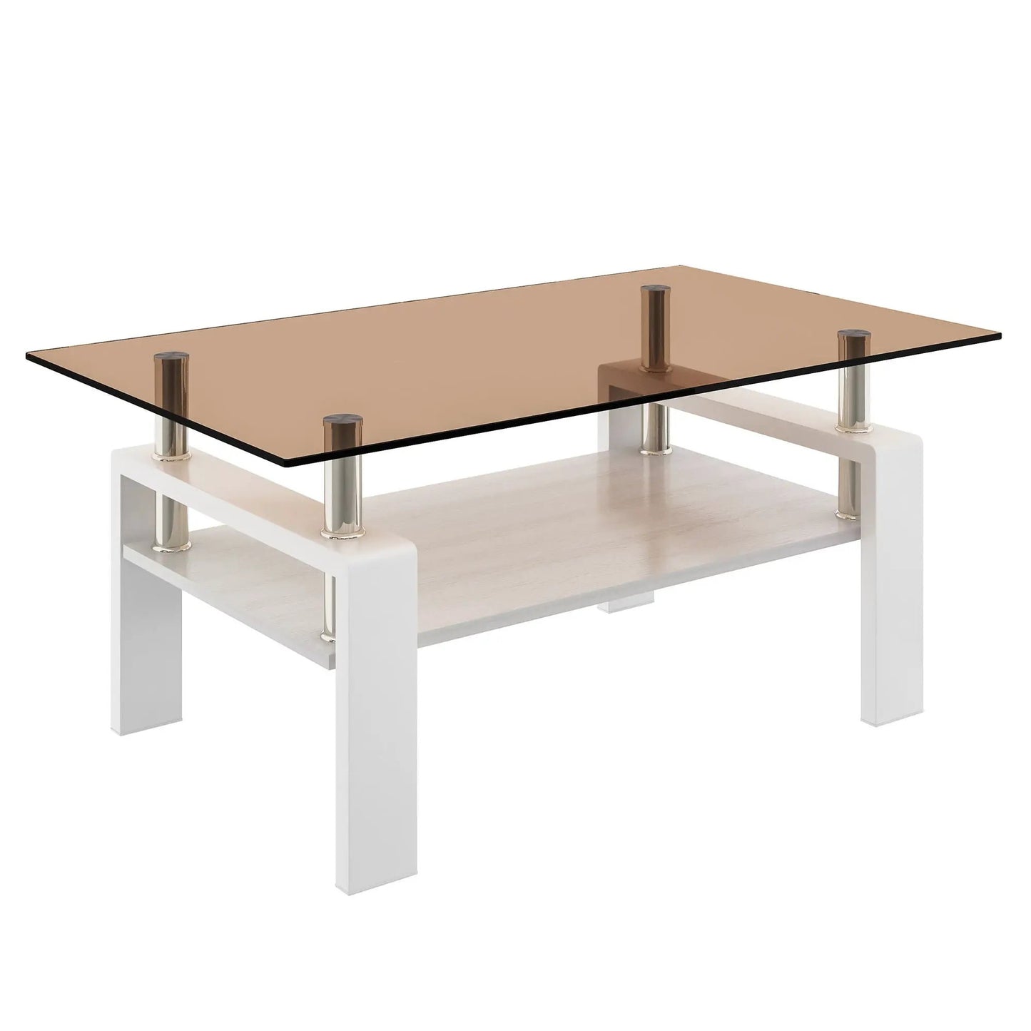 Rectangular Coffee Table With Tempered Glass Top