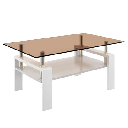 Rectangular Coffee Table With Tempered Glass Top