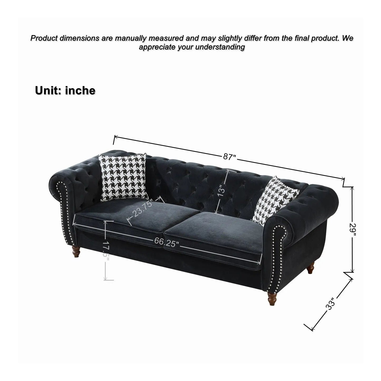 Chesterfield 3+2 sofa with roll arms in black upholstery by Unique Piece Furniture on Tampa Home & Garden Store
