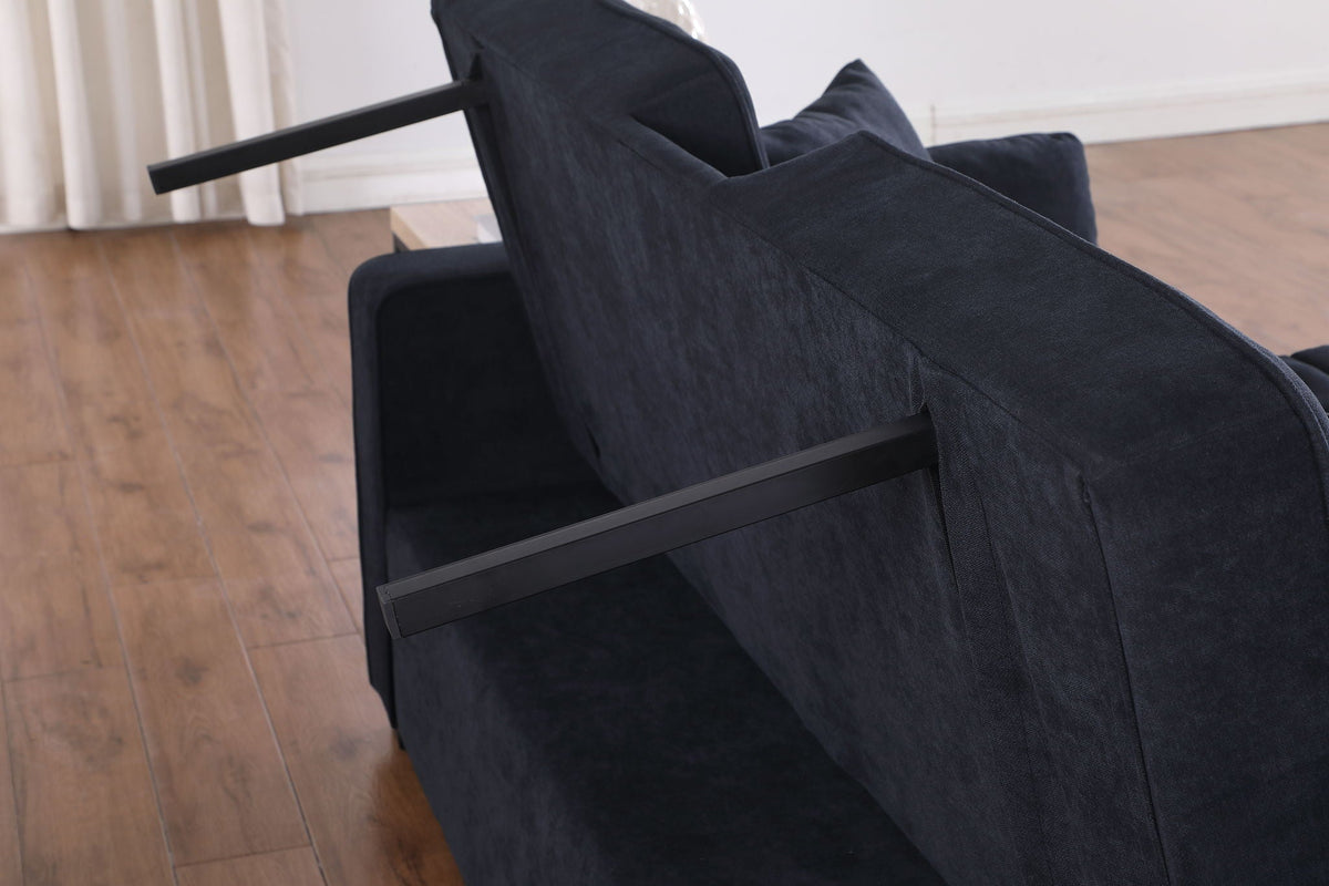 Convertible Sleeper Loveseat dark gray fabric with metal arm rail on Tampa Home & Garden Store