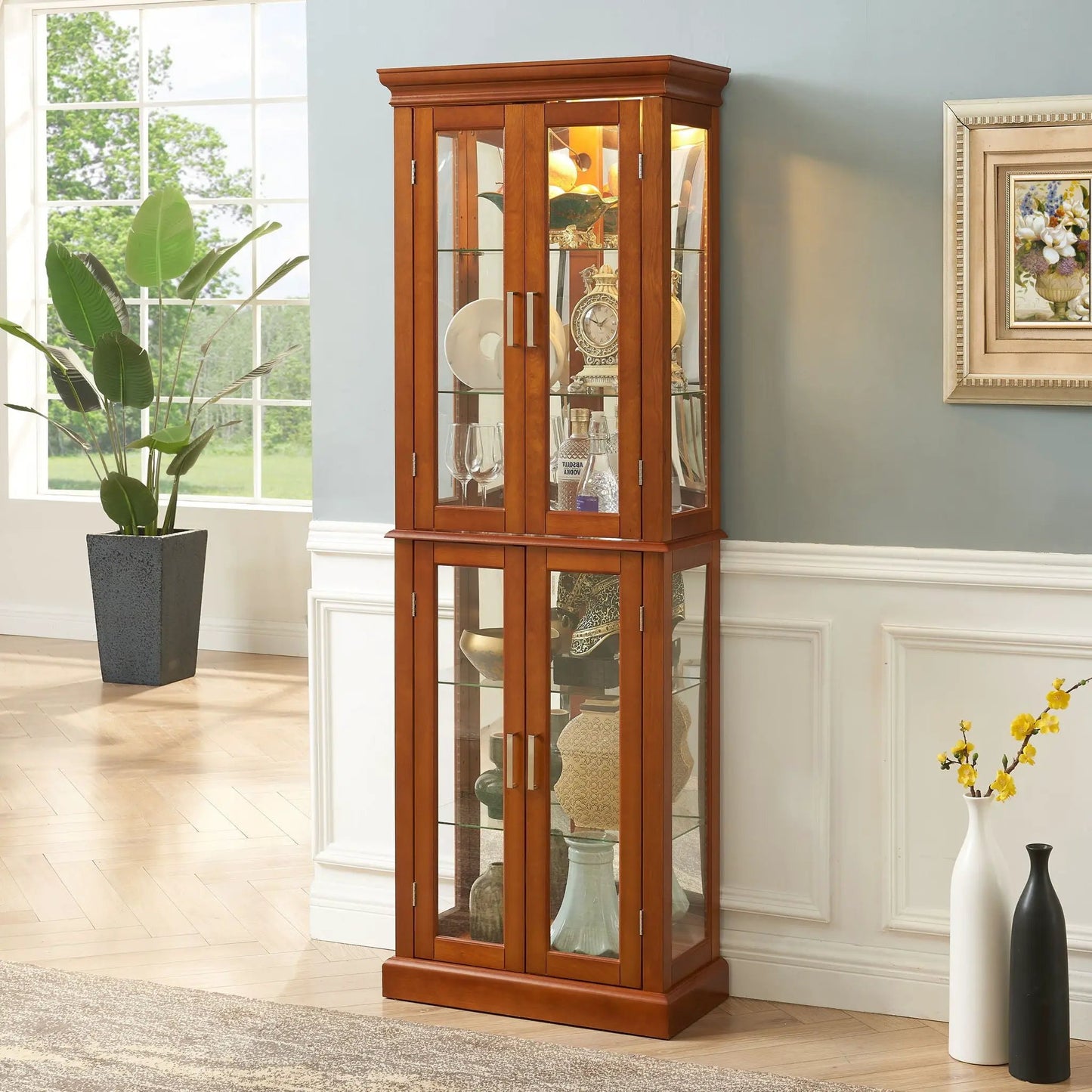 Lighted Curio Cabinet with Tempered Glass Shelves
