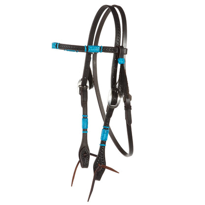 WD-RRSBH-T Mayatex turquoise rawhide rope browband headstall black leather accents on Tampa Home & Garden Store