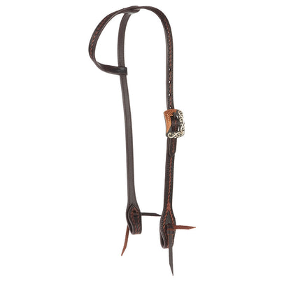 Headstall Mayatex WD-RTSEH-HO-7 oiled leather rope tooling, silver buckle, single ear on Tampa Home & Garden Store