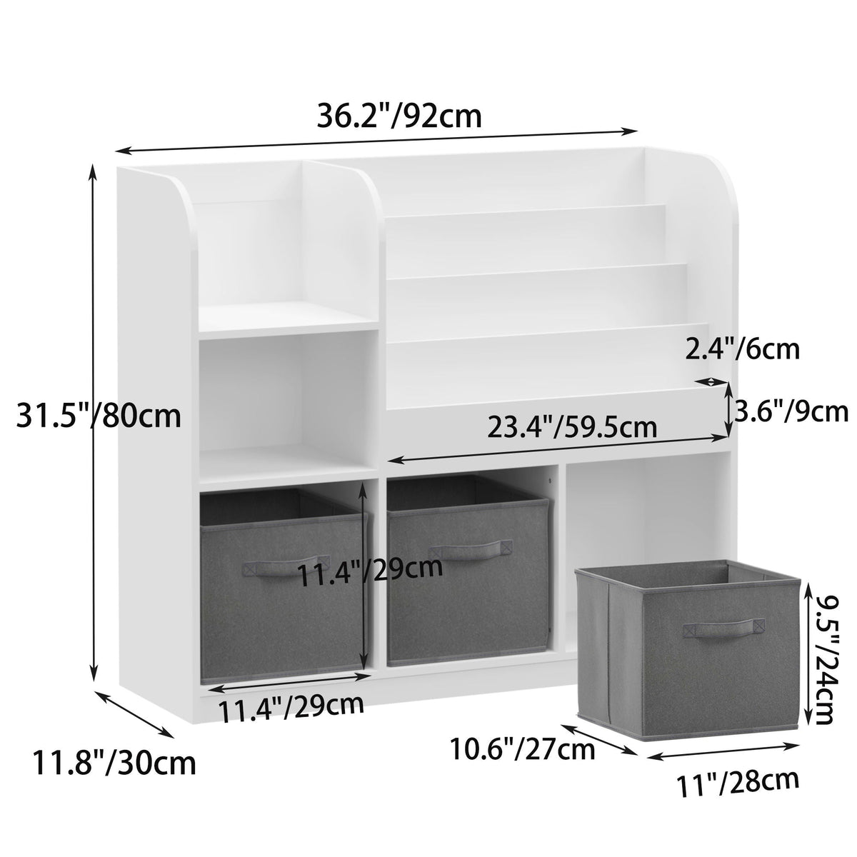 Bookcase and bookshelf with 3 collapsible drawers in pink or dark gray on Tampa Home & Garden Store