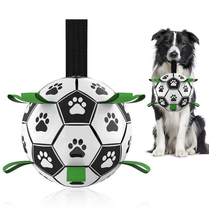 Interactive dog football toy with paw-print panels, inflated ball, green grips, Sell My Stuff on Tampa Home & Garden Store