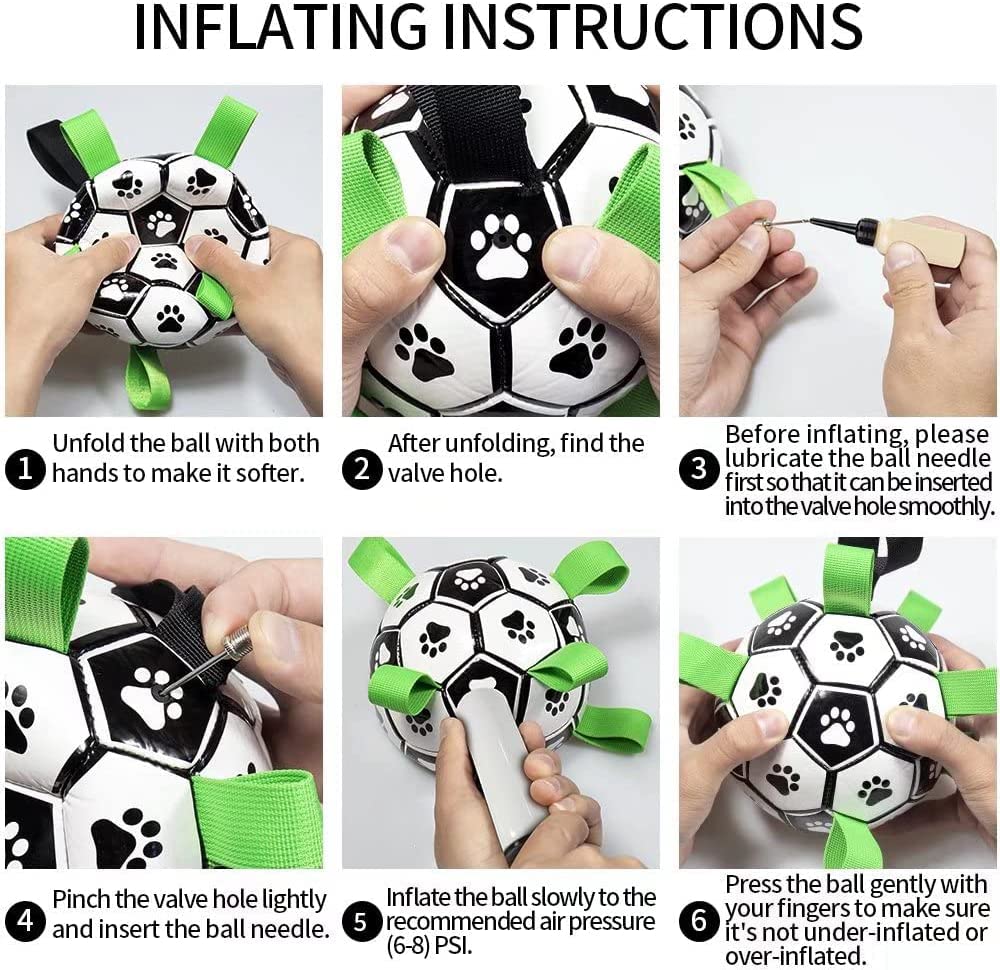 Dog football toy ball with paw-print panels and green straps for large dogs on Tampa Home & Garden Store