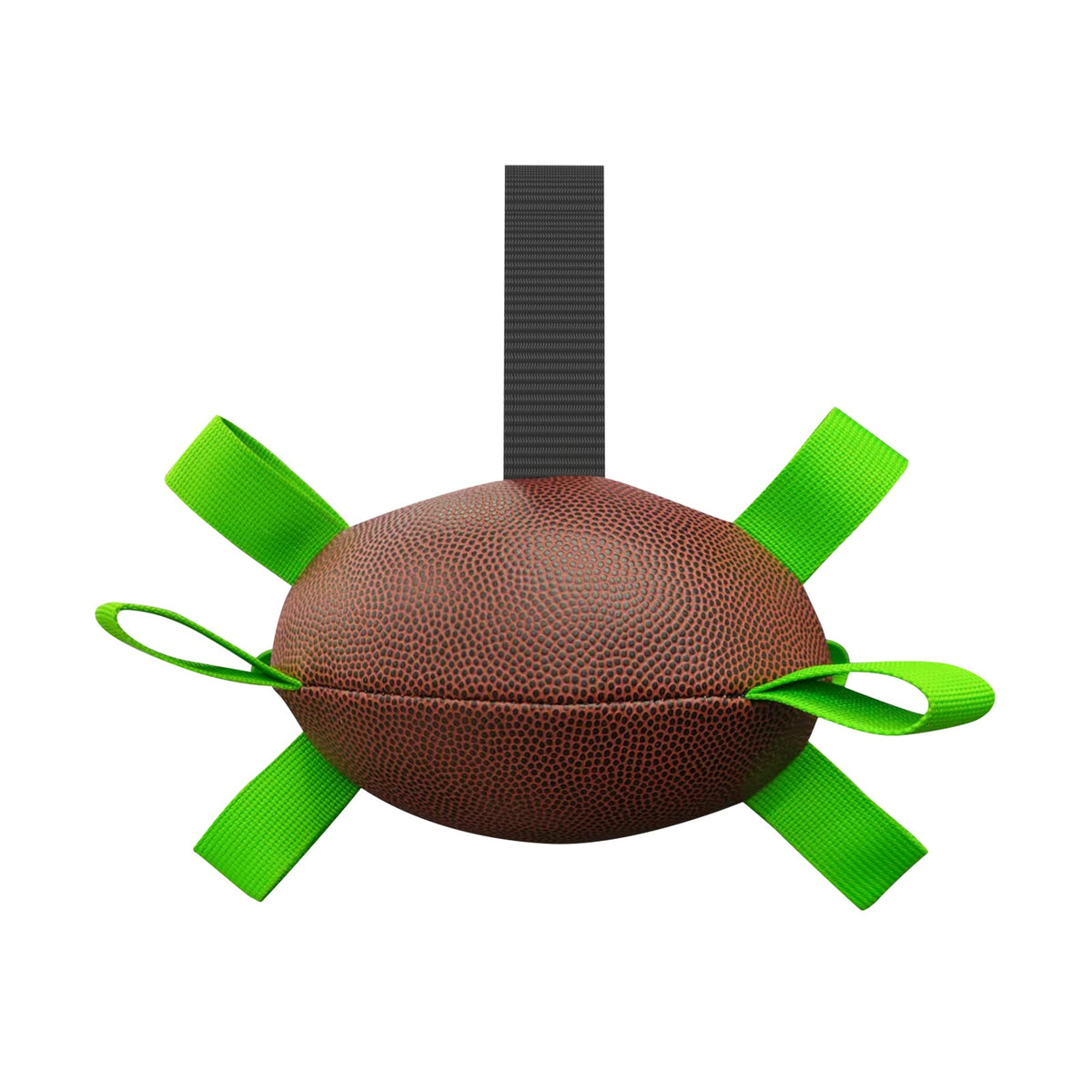 Interactive dog football toy brown textured ball with neon green straps by Sell My Stuff on Tampa Home & Garden Store
