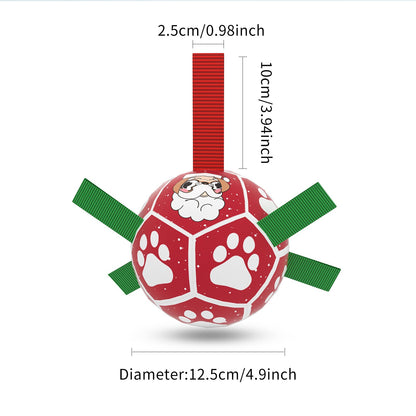 Sell My Stuff interactive dog football toy red ball with Santa graphic green straps dia 4.9in on Tampa Home & Garden Store