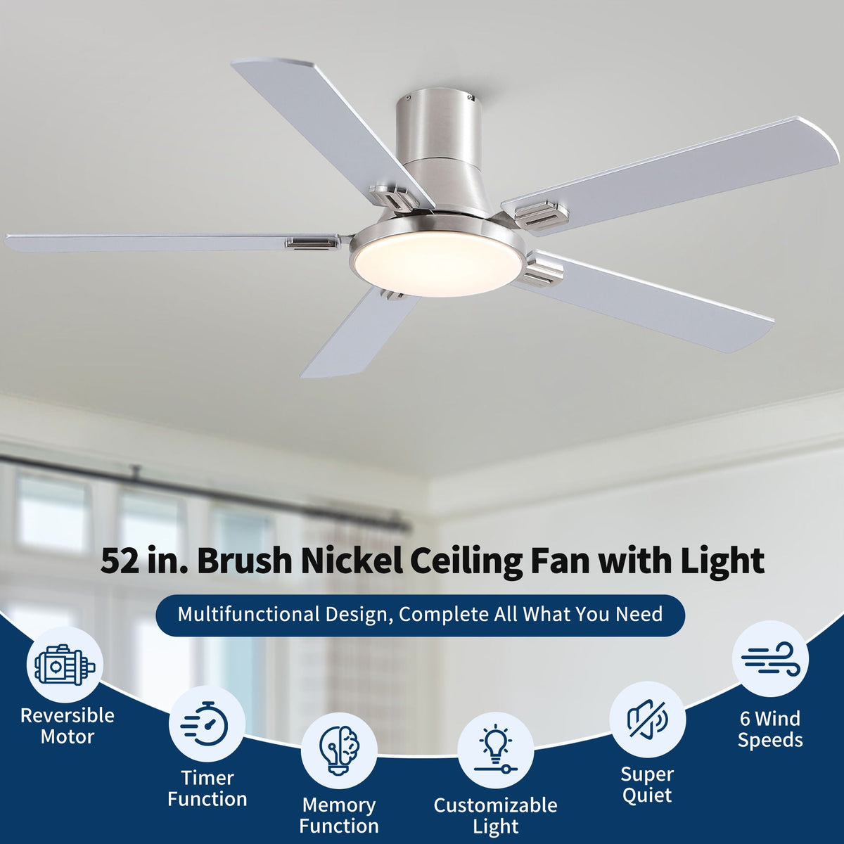 52-inch brushed nickel ceiling fan with LED light and remote by HouseOfZazla on Tampa Home & Garden Store