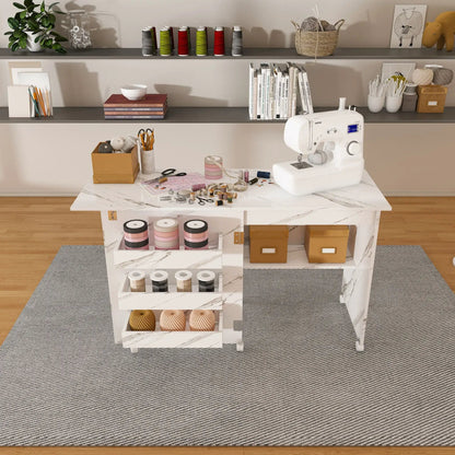4-in-1 folding sewing table with lockable wheels in white by Unique Piece Furniture, craft space on Tampa Home & Garden Store