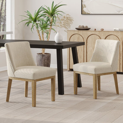 Modern dining chair set, beige fabric upholstery with wood frames, 2 chairs on Tampa Home & Garden Store