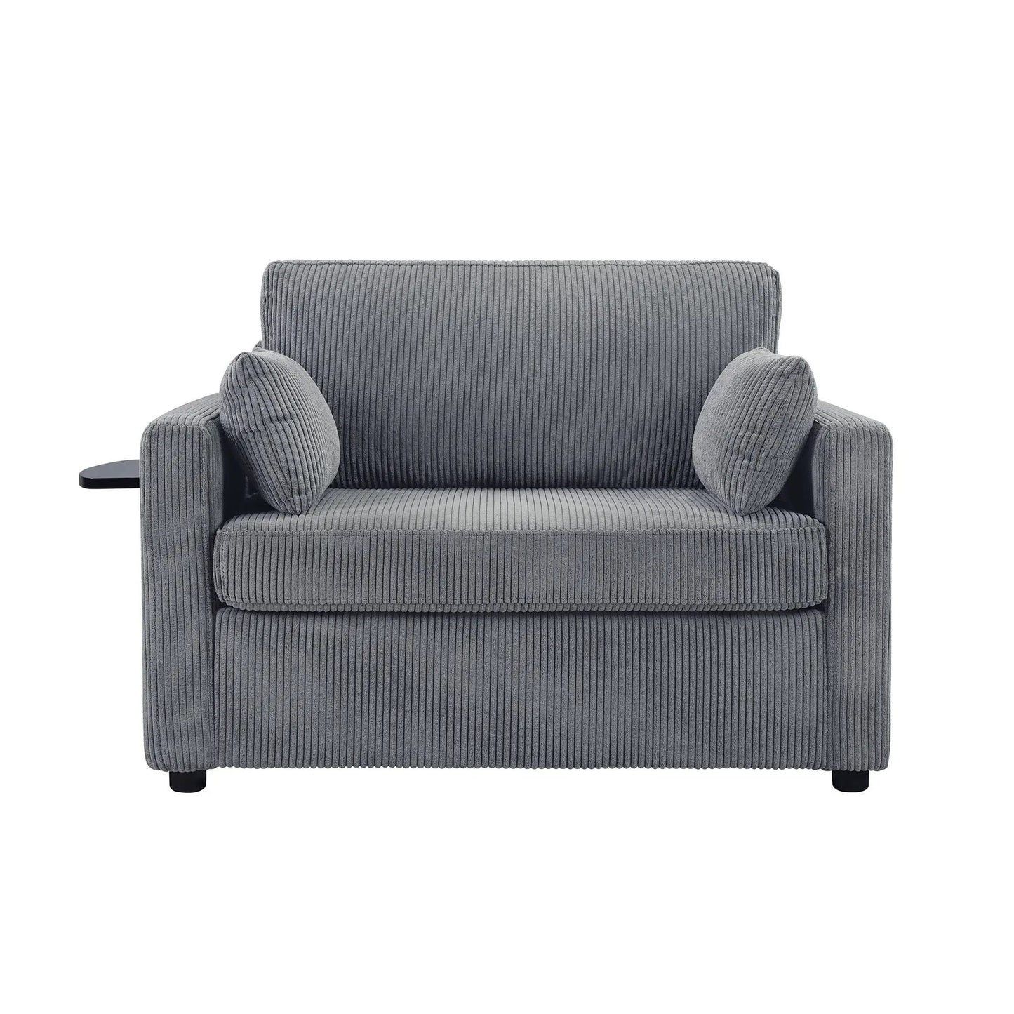 Sleeper sofa by Unique Piece Furniture in gray corduroy with a small attached side table on Tampa Home & Garden Store