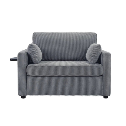 Sleeper sofa by Unique Piece Furniture in gray corduroy with a small attached side table on Tampa Home & Garden Store
