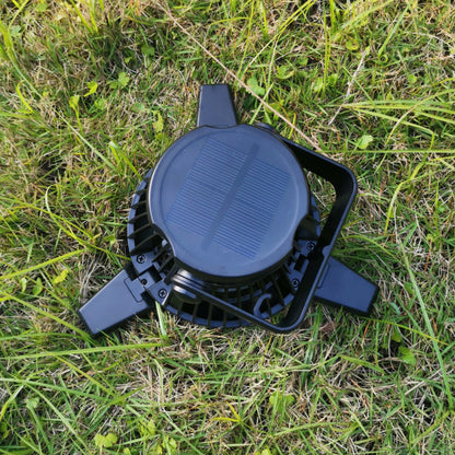 Solar camping light foldable fan with hanging hook, black, 3-speed airflow on Tampa Home & Garden Store