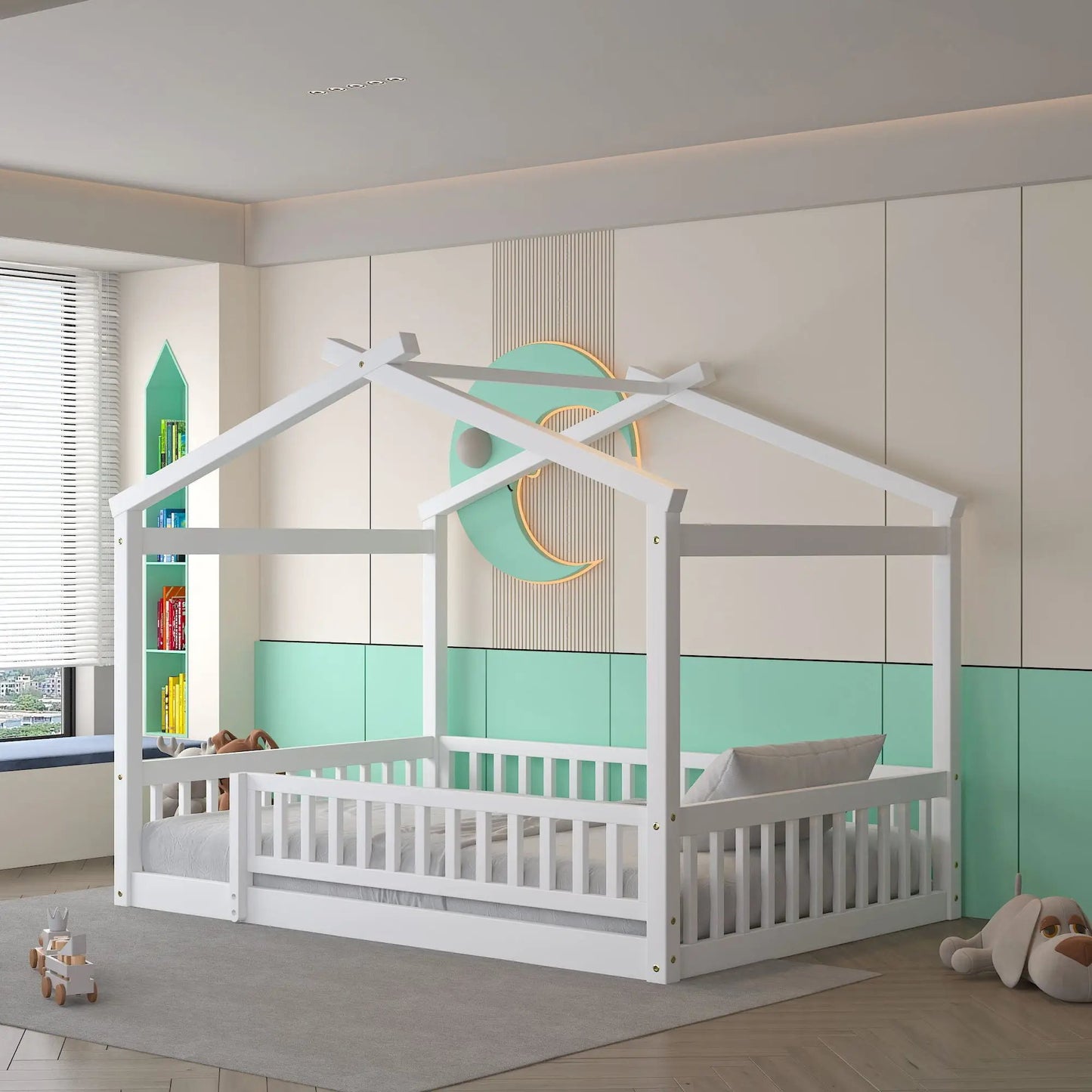 Bed House Bed Frame With Fence canopy bed in white, kid-friendly by Unique Piece Furniture on Tampa Home & Garden Store