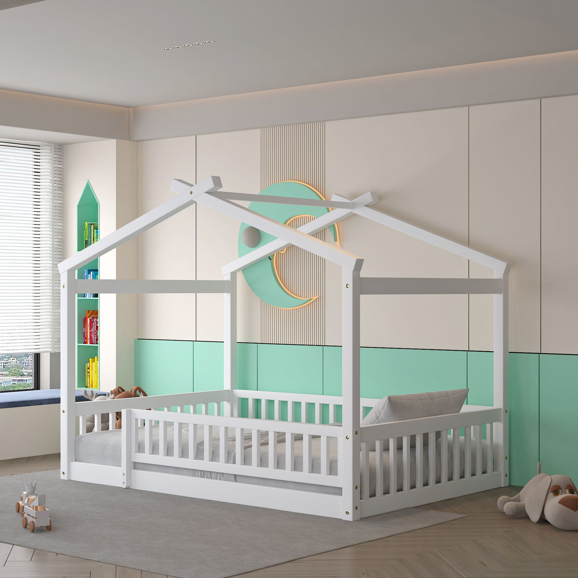 Bed House Bed Frame With Fence canopy bed in white, kid-friendly by Unique Piece Furniture on Tampa Home & Garden Store