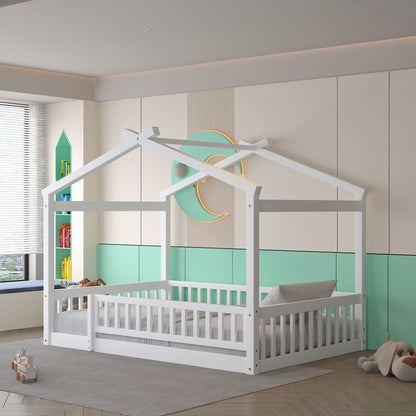 Bed House Bed Frame With Fence canopy bed in white, kid-friendly by Unique Piece Furniture on Tampa Home & Garden Store