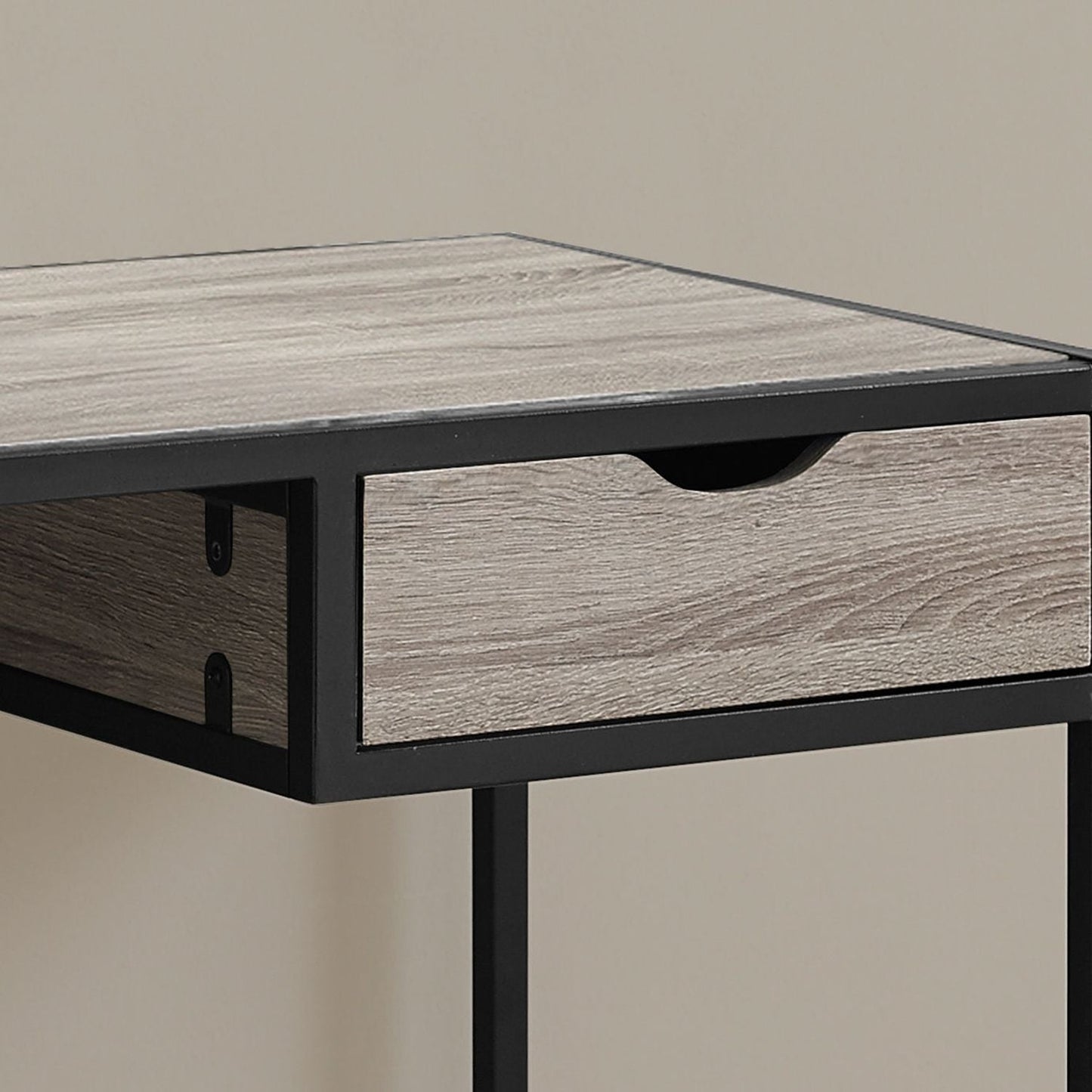 Computer desk for home office with 1 storage drawer, black metal frame, light wood drawer front on Tampa Home & Garden Store
