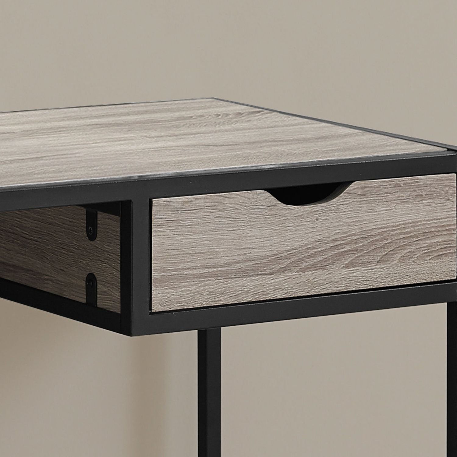 Computer desk for home office with 1 storage drawer, black metal frame, light wood drawer front on Tampa Home & Garden Store