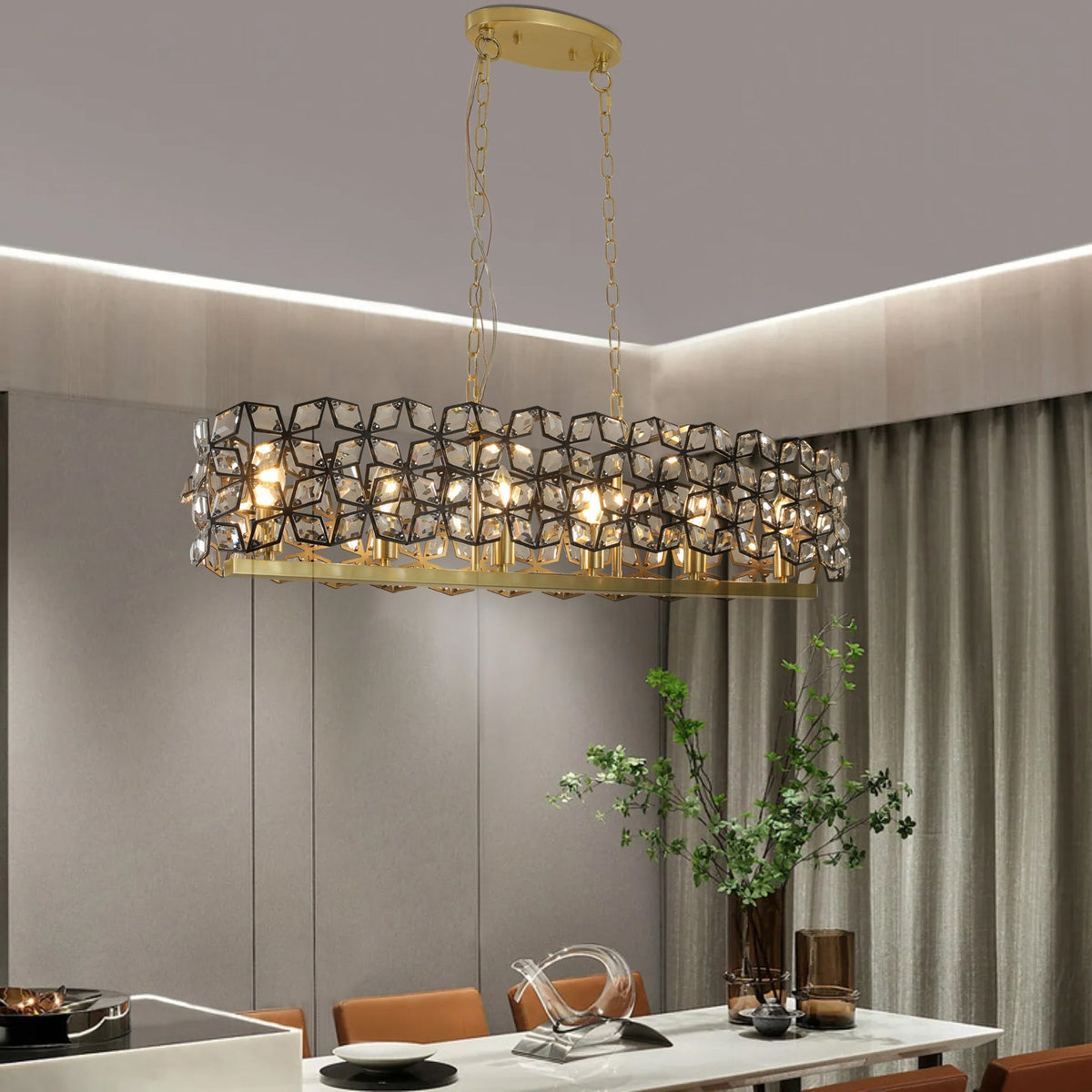 39-inch Contemporary Crystal Black-Gold Pendant Chandelier with crystal cube accents on Tampa Home & Garden Store
