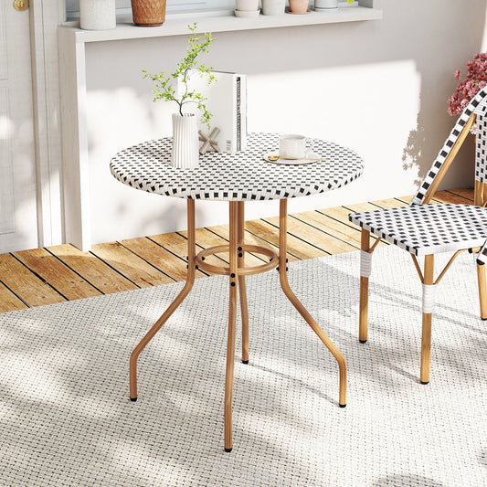 Mesa de bistró de exterior de 27.5 pulgadas con estructura de metal de alta resistencia y patas ajustables - blanca